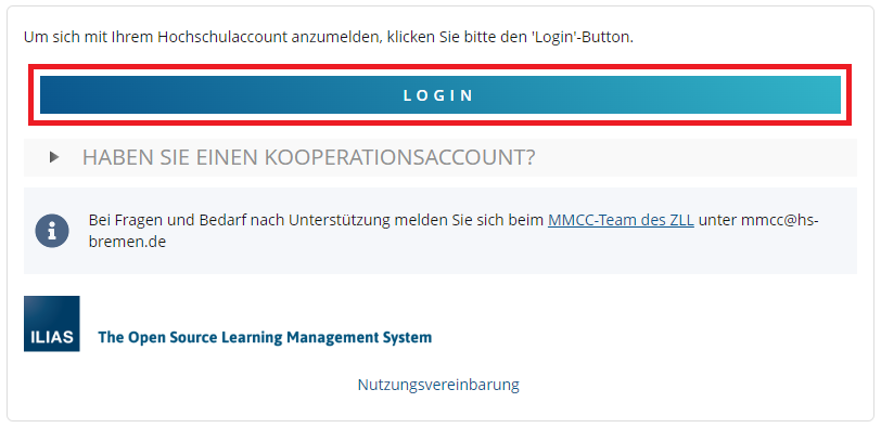 Screenshot: Login with HSB-Account