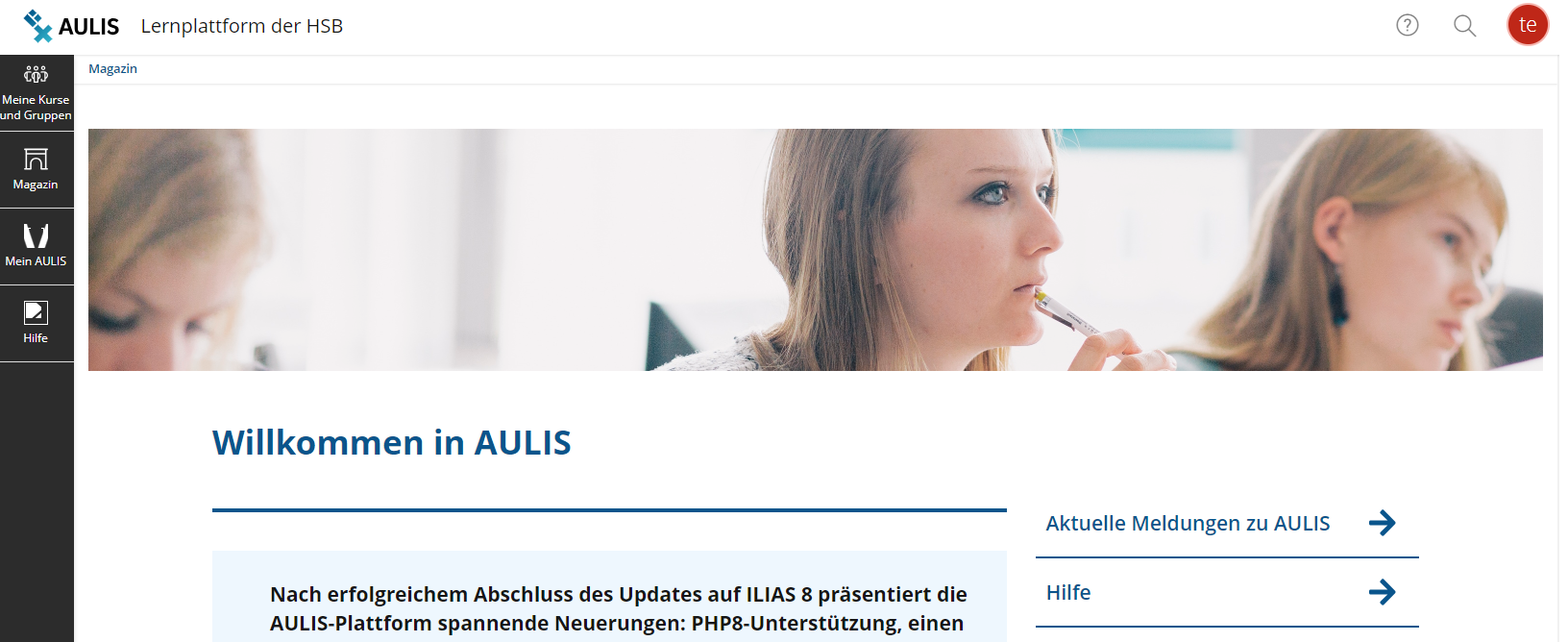 Screenshot: Einstiegsseite in AULIS
