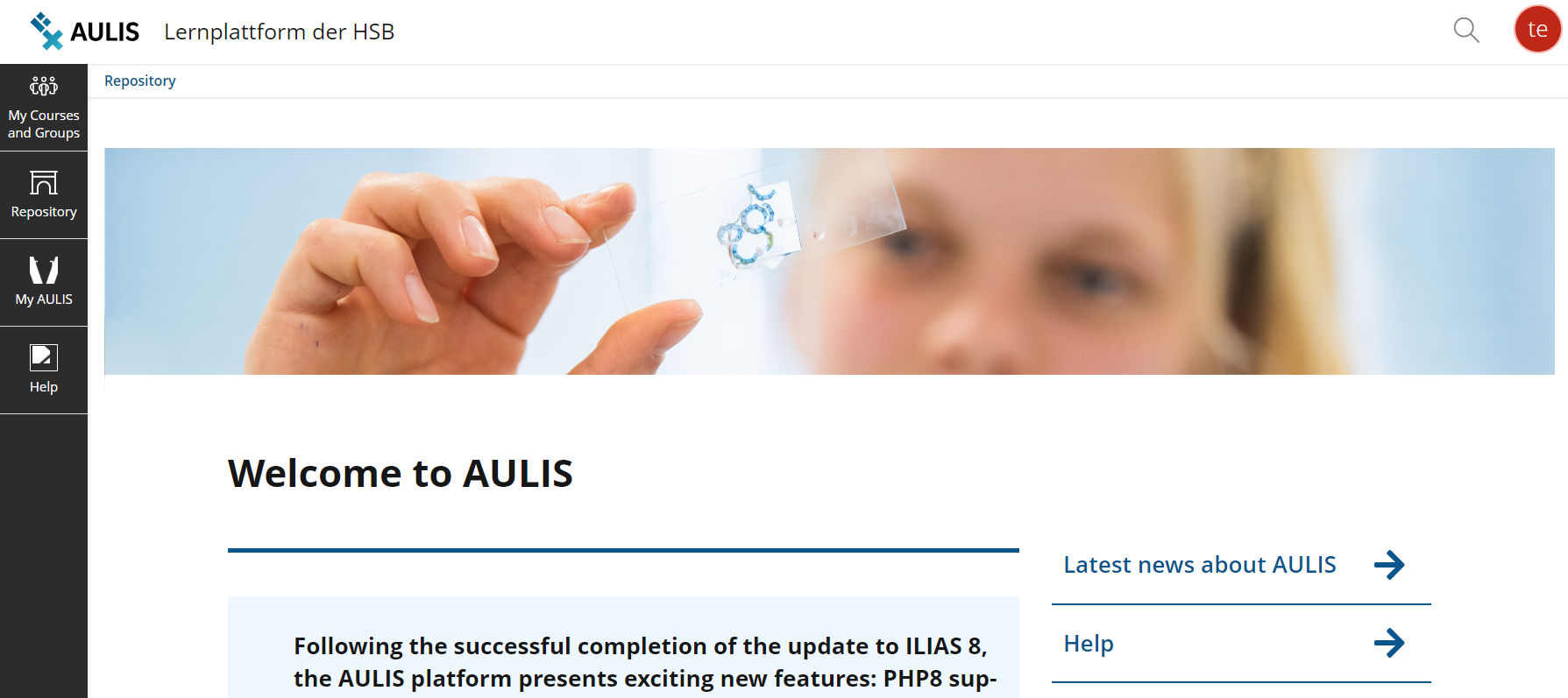 Screenshot: Home page in AULIS