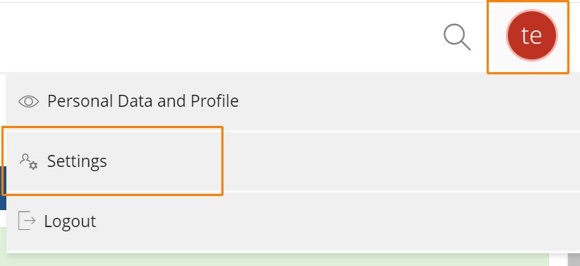 Screenshot: The user profile is located at the top right of AULIS. Profile data and settings can be opened.
